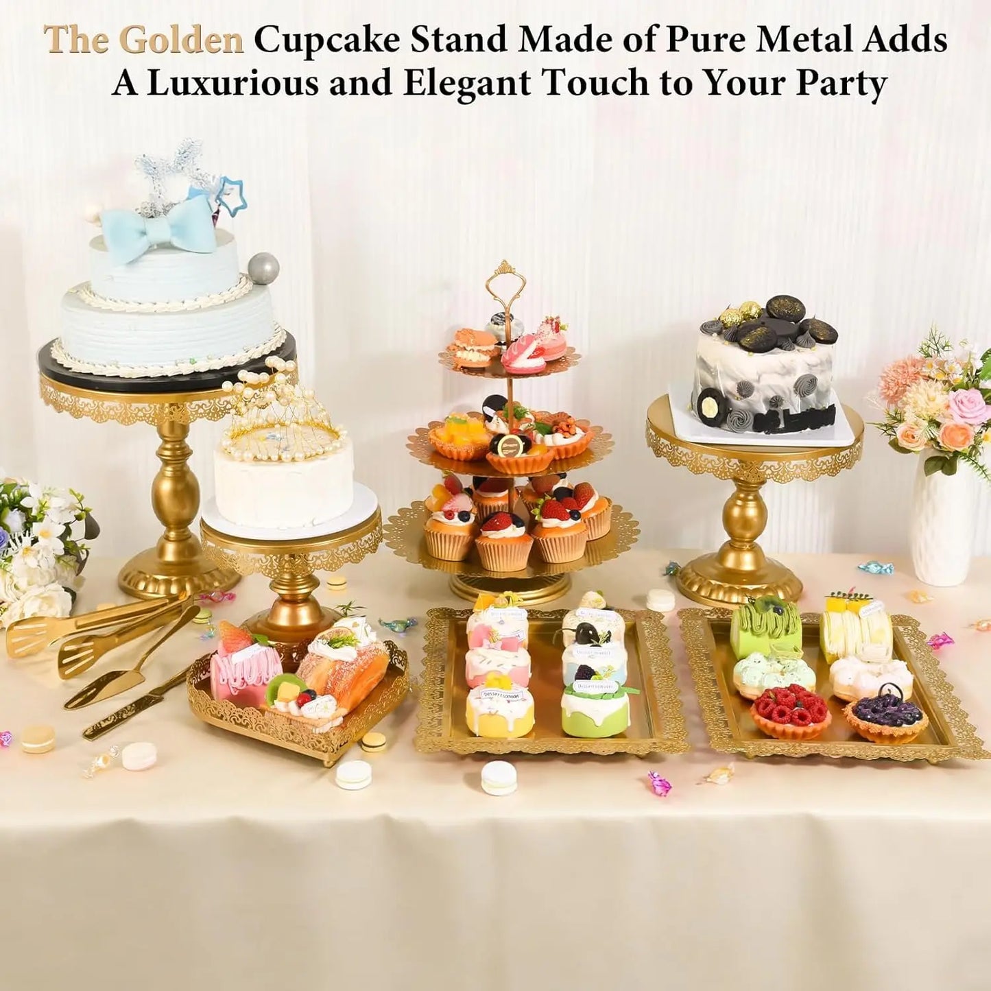 7Pcs Gold Cake Stand, Metal Cupcake Stand  Elegant Gold Dessert Stands