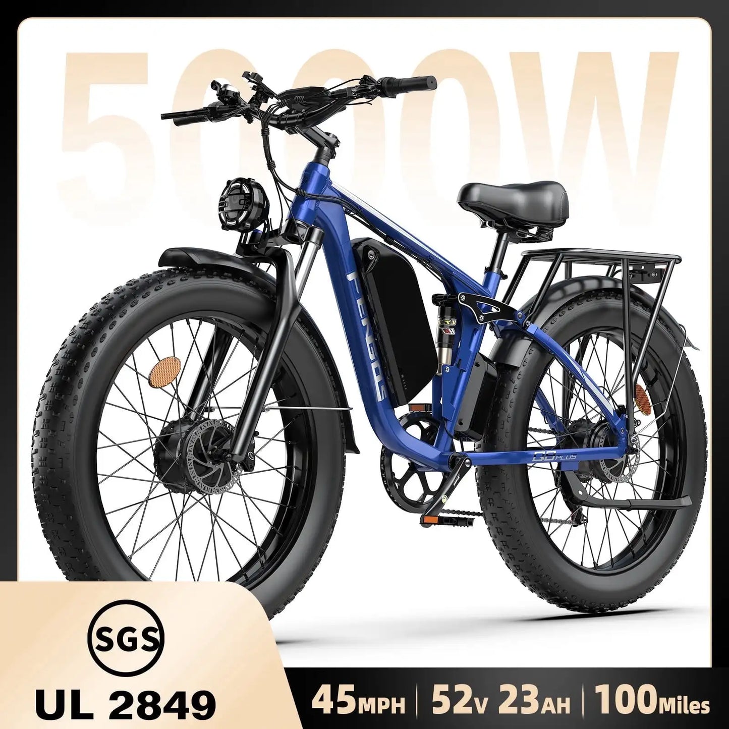 FENGQS NEW Q8PLUS 6000W 5000W Dual Motor Mountain Electric Vehicle 60V1200WH Large Battery, 100 Kilometer Range, Hydraulic Disc Brake with Turn Signal. Fully Shock-Absorbing Structure