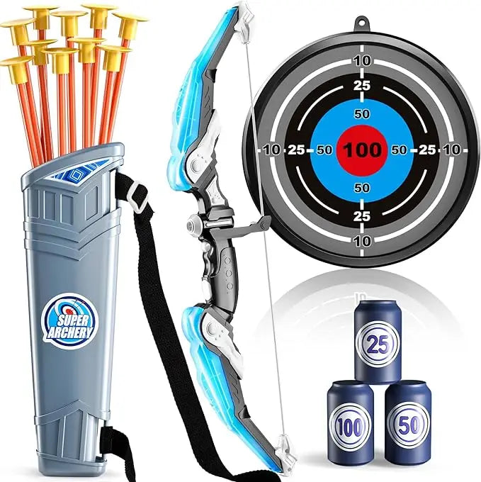 Kids Bow and Arrow Set, LED Light Up Archery Toys Set for Kids Ages 4-8 8-12, with 10 Suction Cup Arrows, Target & Quiver