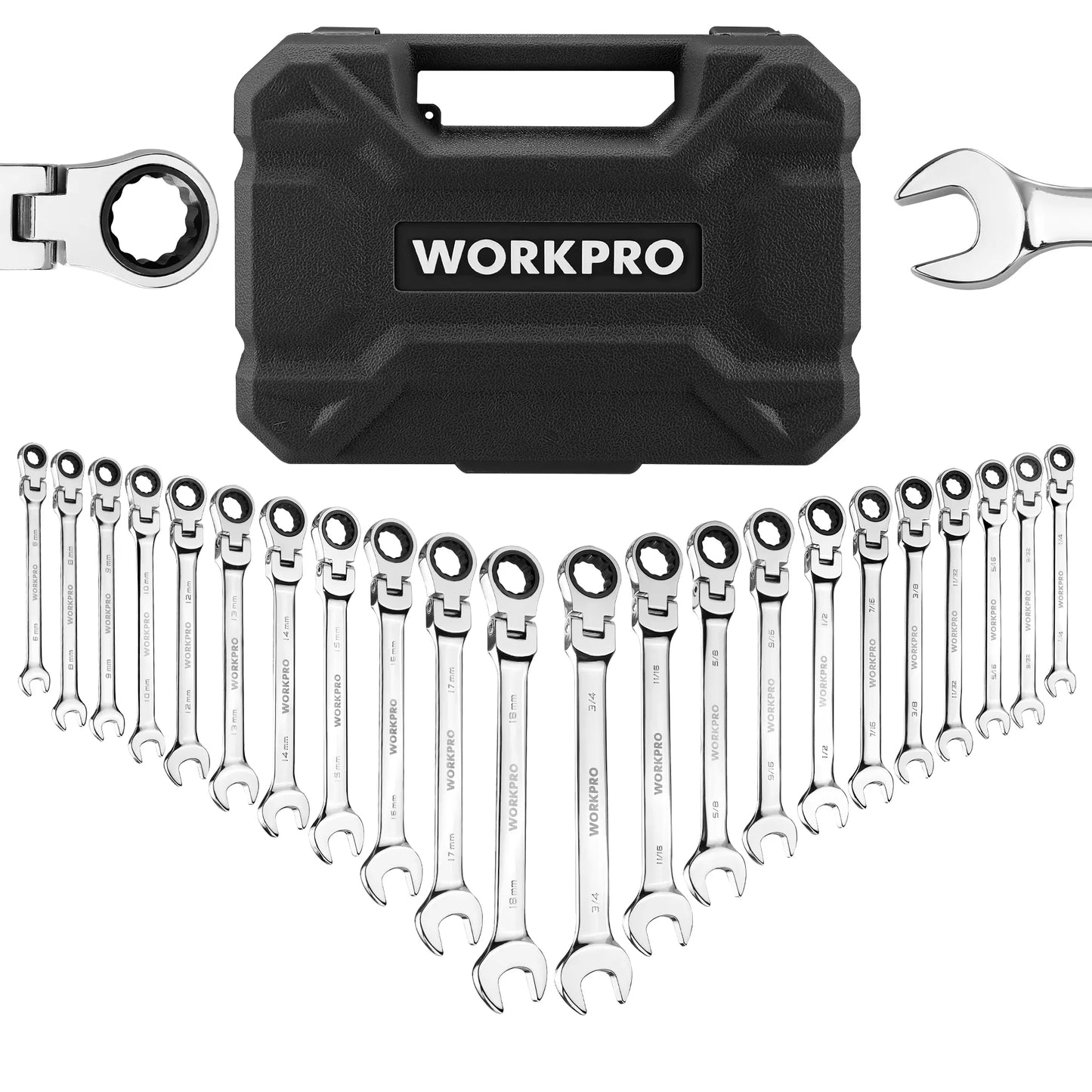 WORKPRO 21pc Ratcheting Wrench Set  with Box ,72 Teeth Wrench with Box