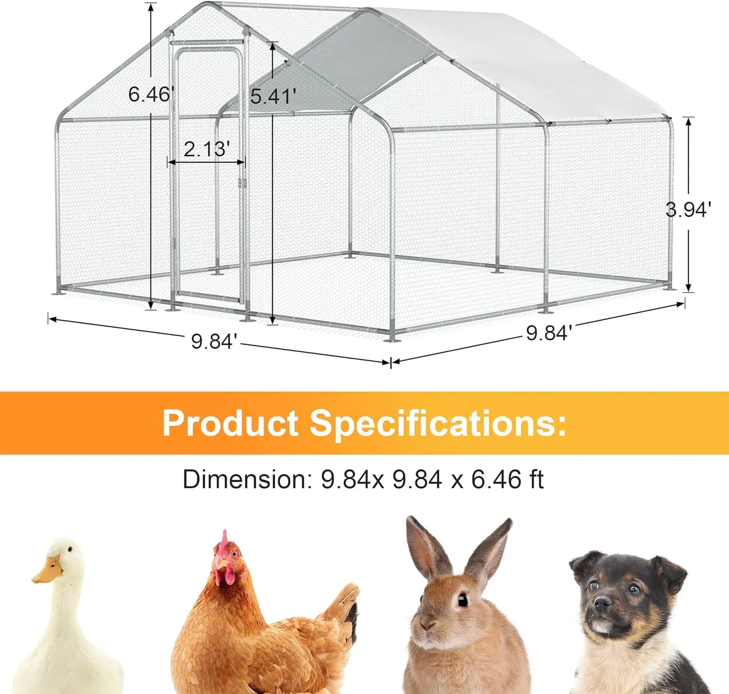 Chicken Coop Large Metal Run for 20 Chickens Walk in Yard Poultry Cage Hen House with Waterproof Cover (96.8 Square Feet)