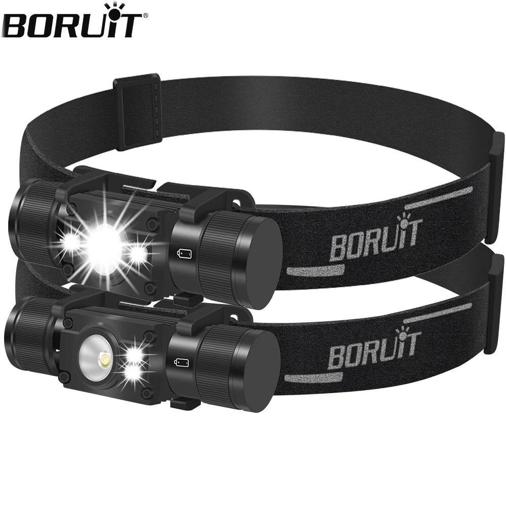 BORUiT LED Headlamp 7-Modes Powerful Waterproof Headlight Type-C Rechargeable