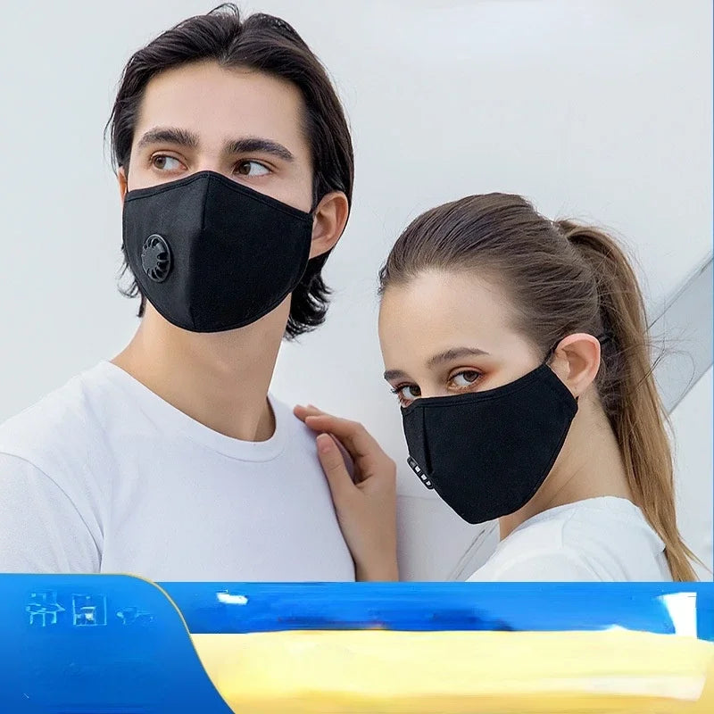 Cotton Face Mask with Breathing Valve Filter Reusable Washable