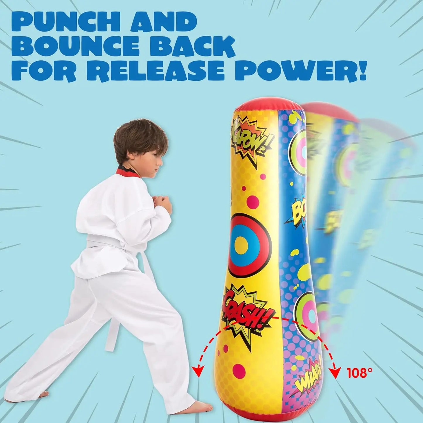 JOYFY Punching Bag for Kids 47 Inches Kids Double-Sided Inflatable Punching Bag