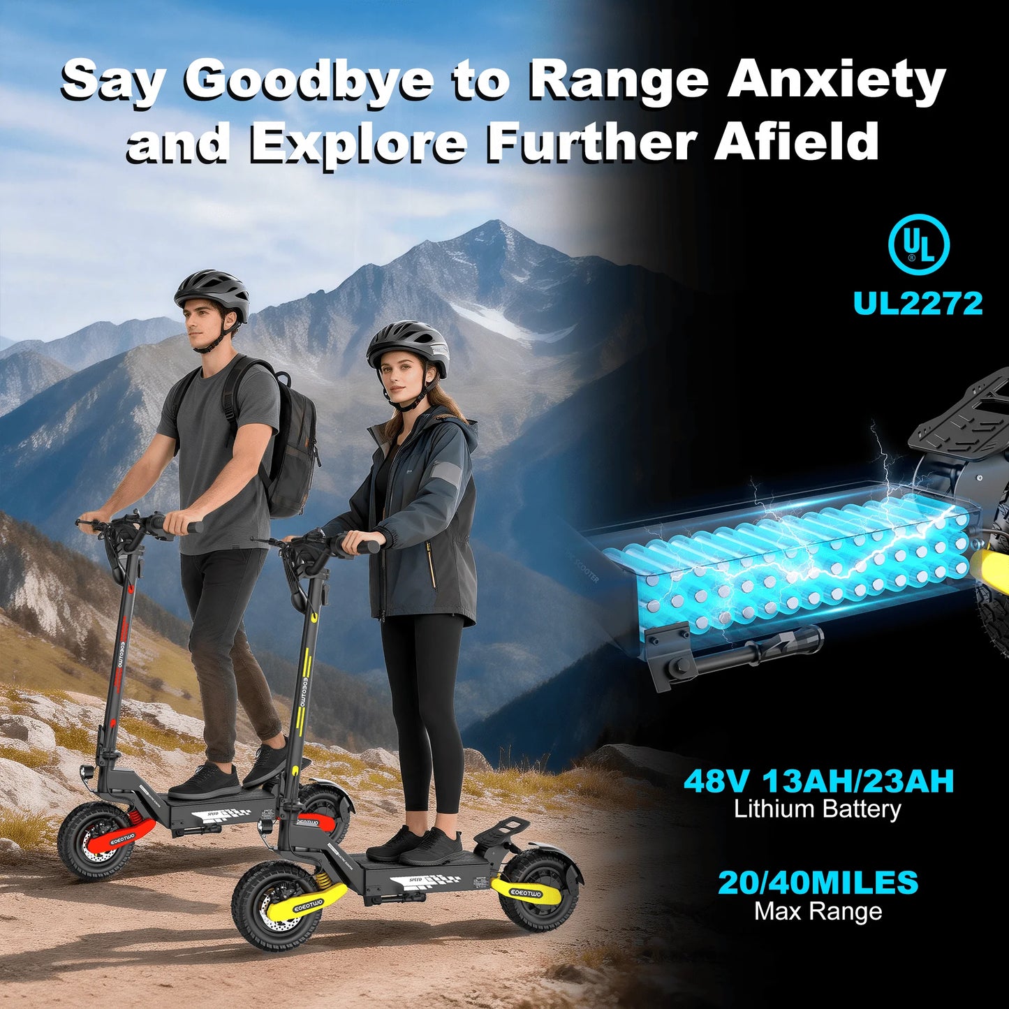 1200W Off Road Electric Scooter for Adults 48V Long Range E-Scooter 30MP 11" Tires