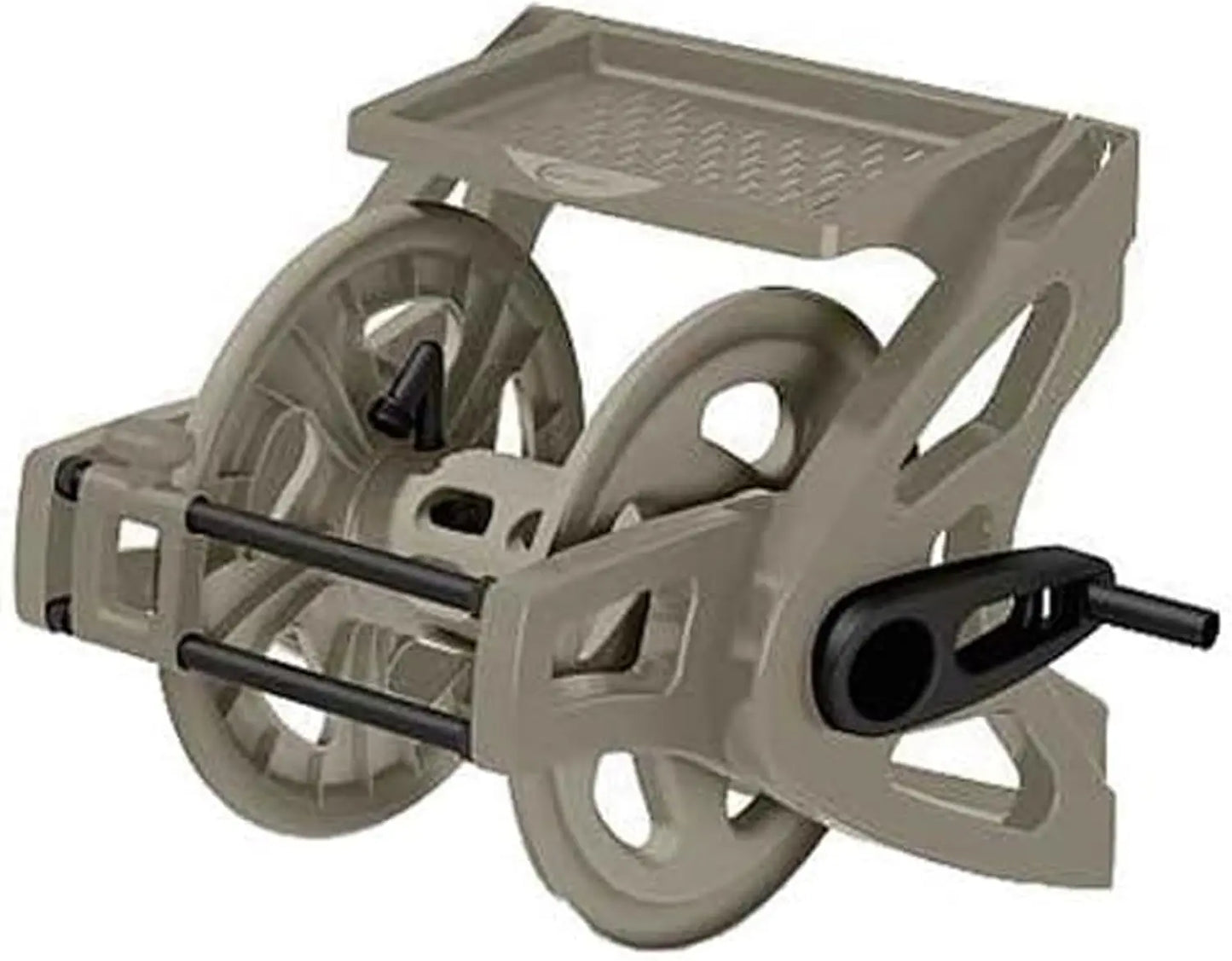 Wall-Mounted Garden Hose Reel, Holds 175 Ft of 5/8" Hose, with Storage Tray for Tools, Durable Resin, Easy Winding Guide