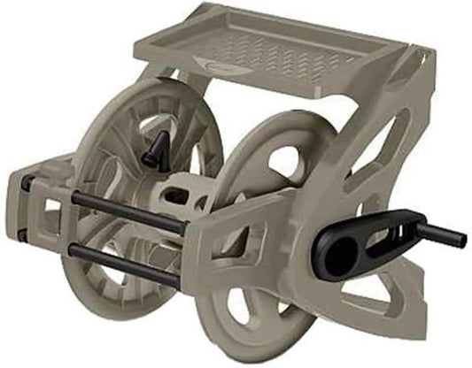 Wall-Mounted Garden Hose Reel, Holds 175 Ft of 5/8" Hose, with Storage Tray for Tools, Durable Resin, Easy Winding Guide