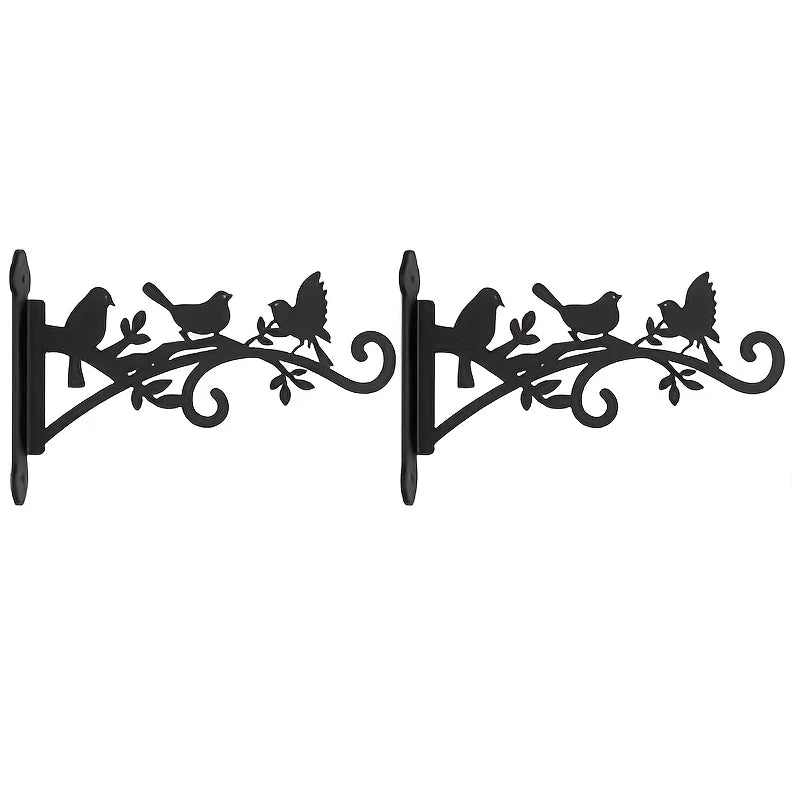 Metal Wall-Mounted Plant Hanger with Bird & Leaf Design - Heavy-Duty, Easy-to-Install Hook for Outdoor Flower Baskets
