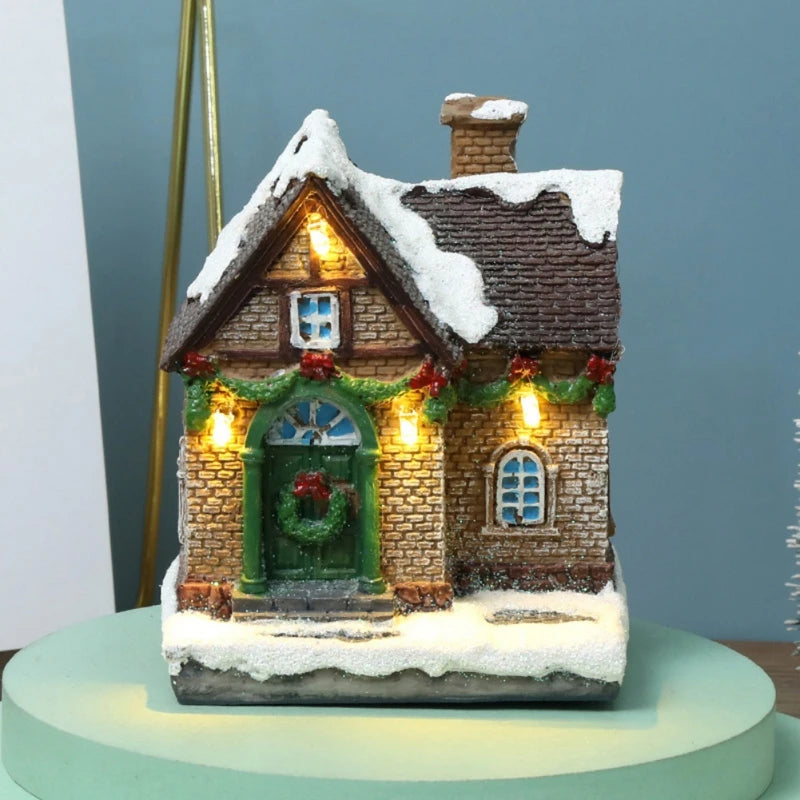 LED Resin Christmas House Snow Village Miniature Light-Up Decor