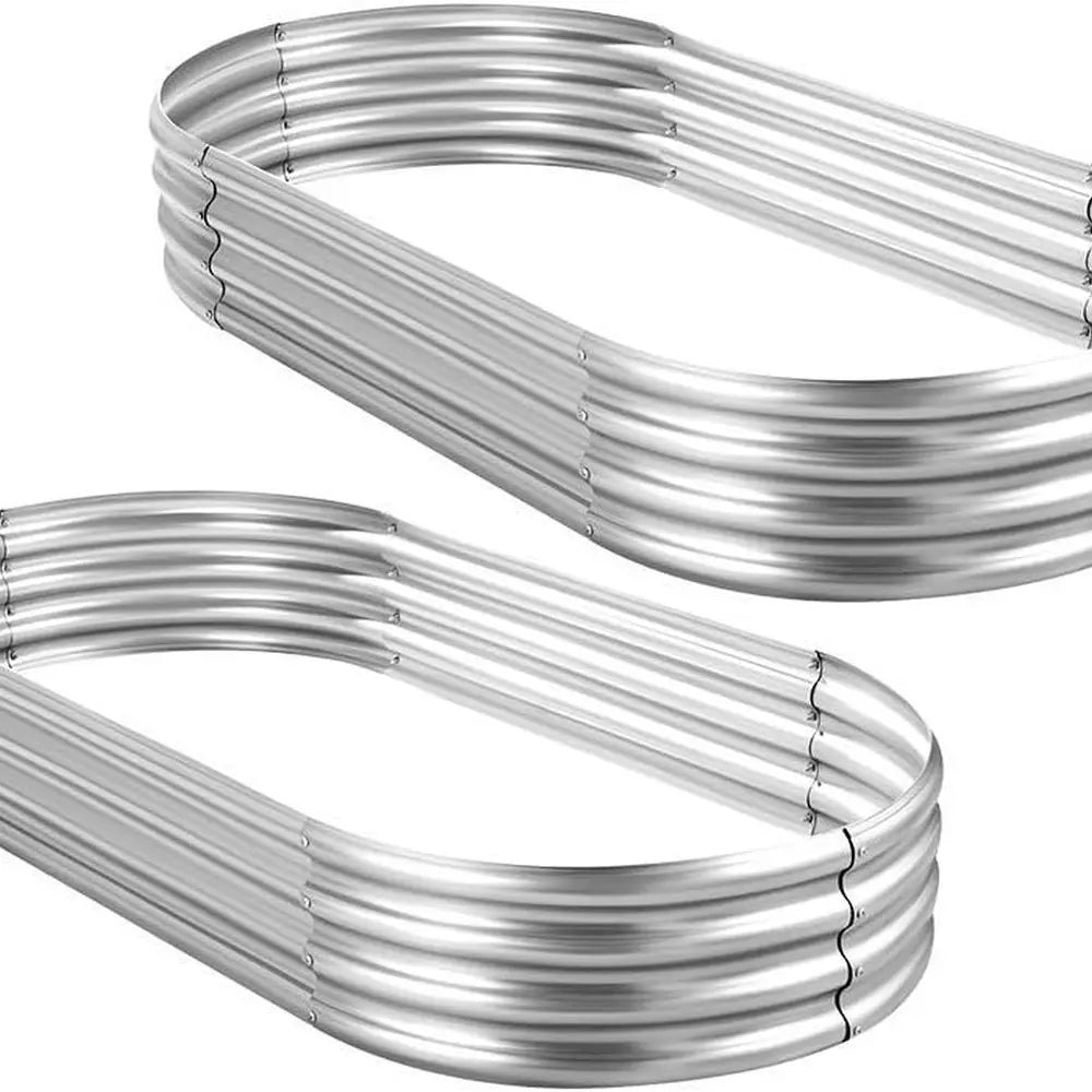 2-Pack Galvanized Oval Raised Garden Beds, 10x4x1ft Outdoor Metal Planters for Vegetables