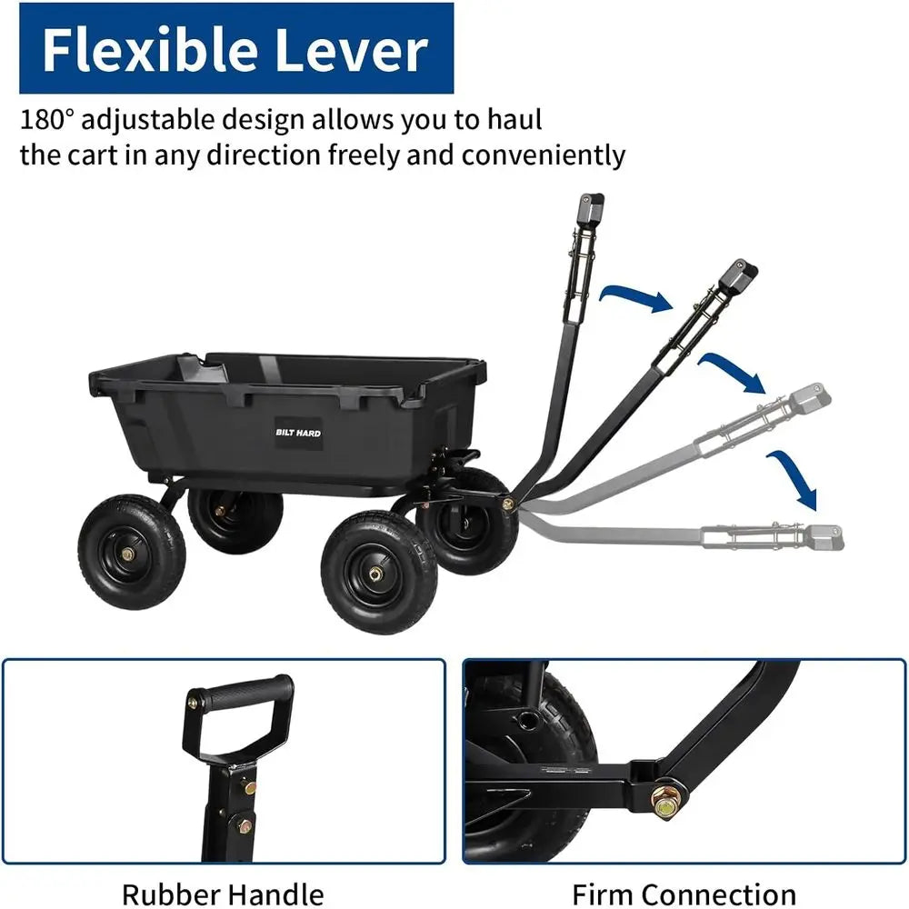 1200 lbs Poly Garden Dump Cart, 7 Cu t acity Heavy Duty Garden Carts, Quick Release, 2-in-1 Convertible Handle