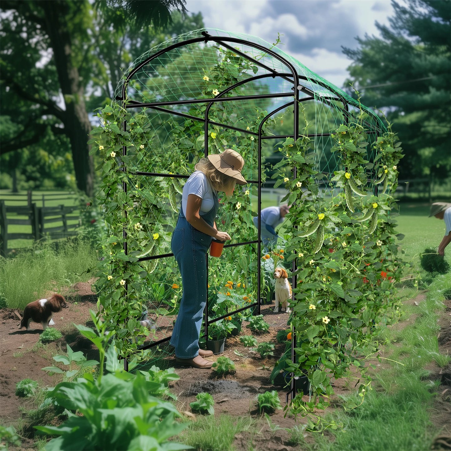 U-Shaped Garden Cucumber Trellis for Climbing Plants Support Frame with Nylon Netting