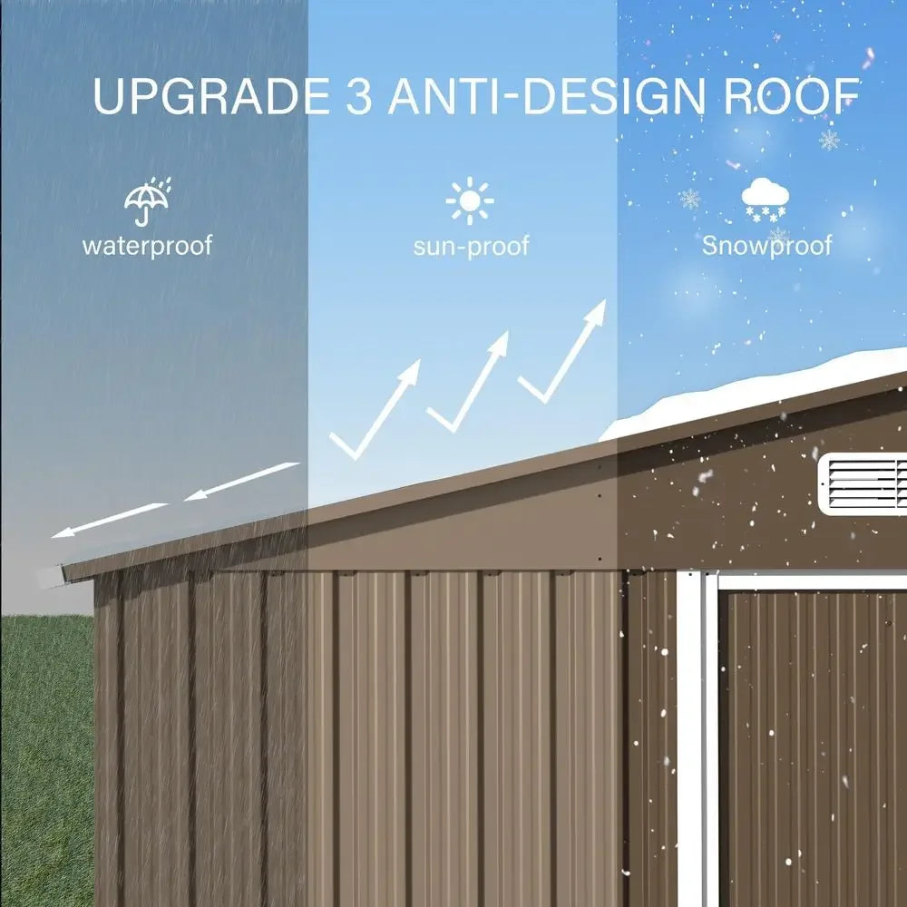 10FT x 8FT Outdoor Storage Shed with Window and Lockable Doors, Waterproof Tool Shed Galvanized Steel