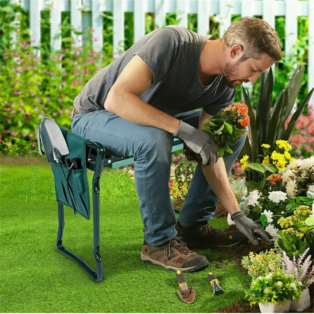 Heavy Duty Garden Kneeler Seat, Thickend Soft Eva Pad, Foldable Garden Stool Pouch, Steel Frame