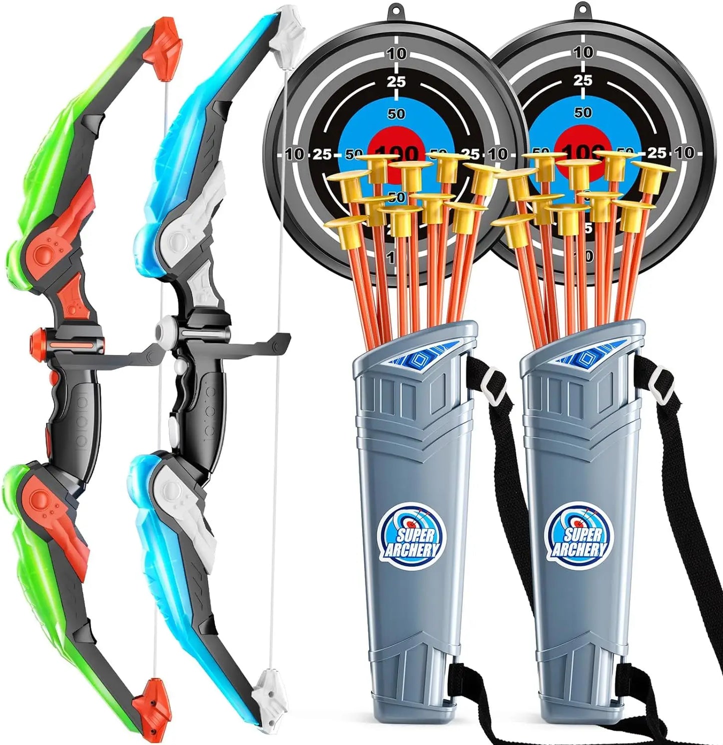 Kids Bow and Arrow Set, LED Light Up Archery Toys Set for Kids Ages 4-8 8-12, with 10 Suction Cup Arrows, Target & Quiver