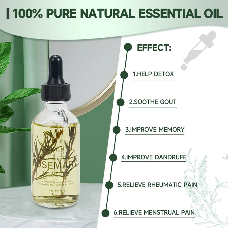 Versatile Nature Dried Flower Oil 60ml Rosemary Essential Oil Skin Care Relaxation Home Add to Diffuser Spary DIY Candle Soap