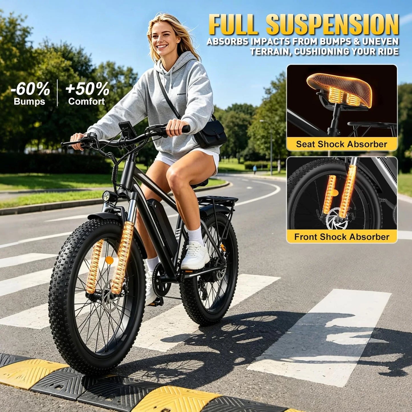 Peak 1500W Electric Bike High Speed 32MPH 48V 15Ah Battery 26'' Fat Tire Ebike Mountain Bicycle Off-Road Snow Bike for Adults