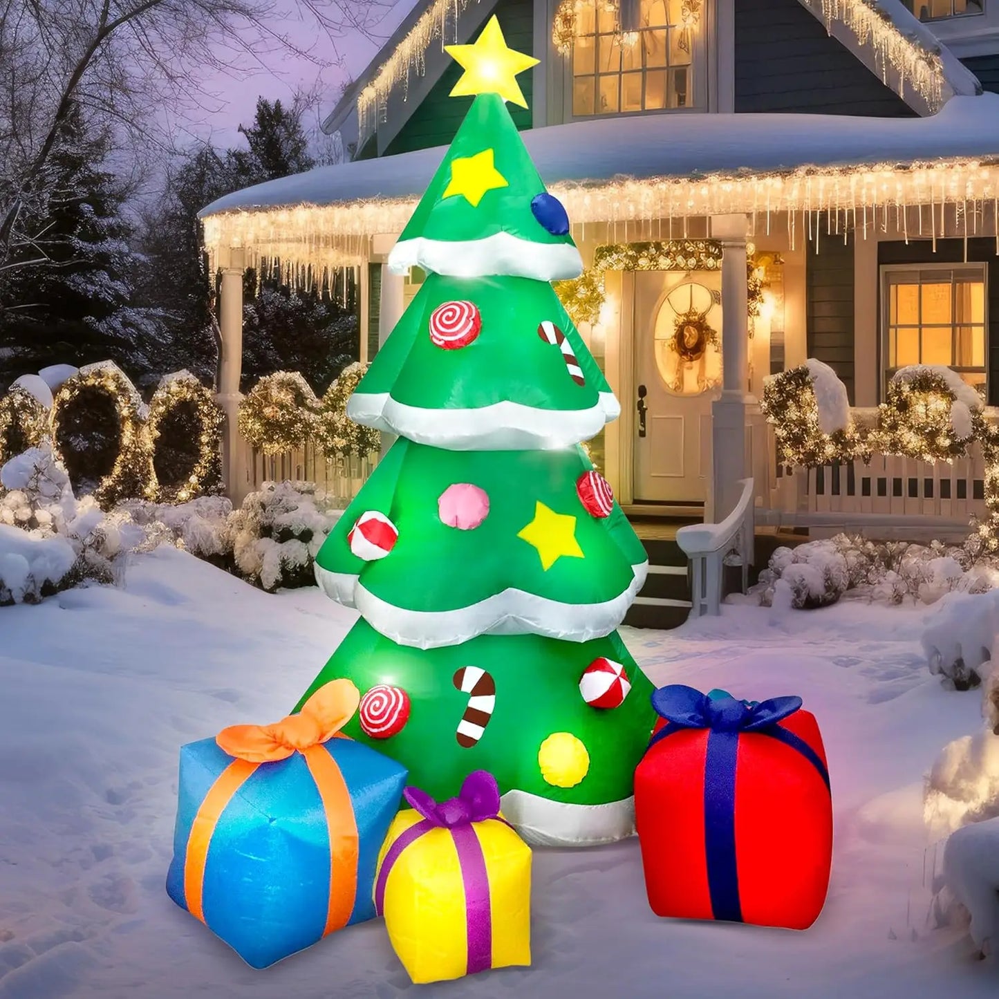 6 FT Christmas Inflatables Santa Clause Riding Bear with Shaking Head Outdoor Decorations Blow Up Yard Decor with LED Lights
