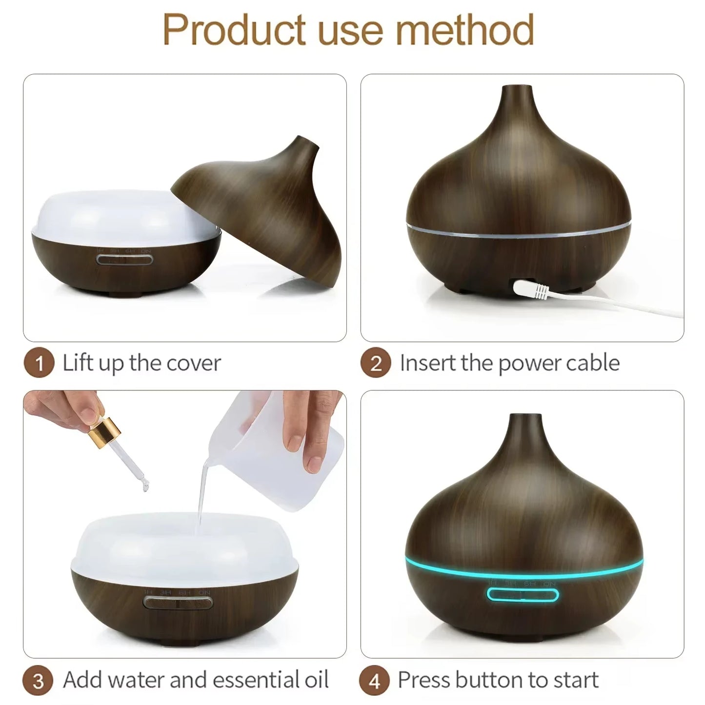 Humidifier Aromatherapy Essential Oil Diffuser Wood Grain With Remote Control