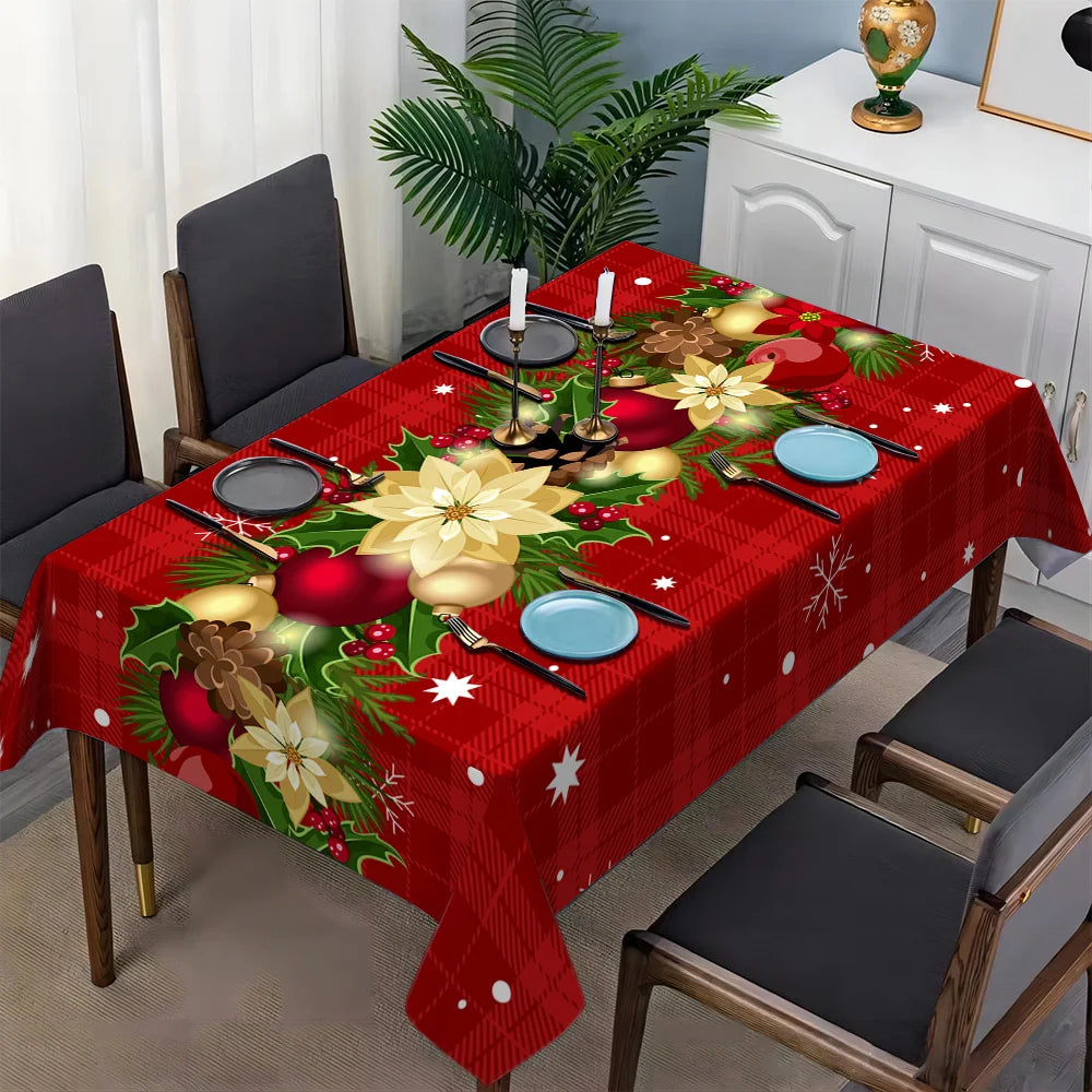 Christmas Holly Berry Rectangle Tablecloth Holiday Party Decor Reusable Tablecloth