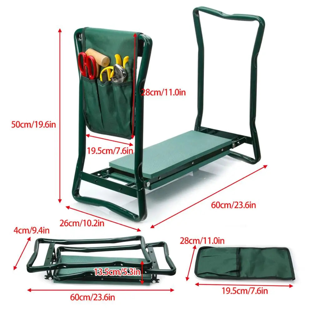 Heavy Duty Garden Kneeler Seat, Thickend Soft Eva Pad, Foldable Garden Stool Pouch, Steel Frame