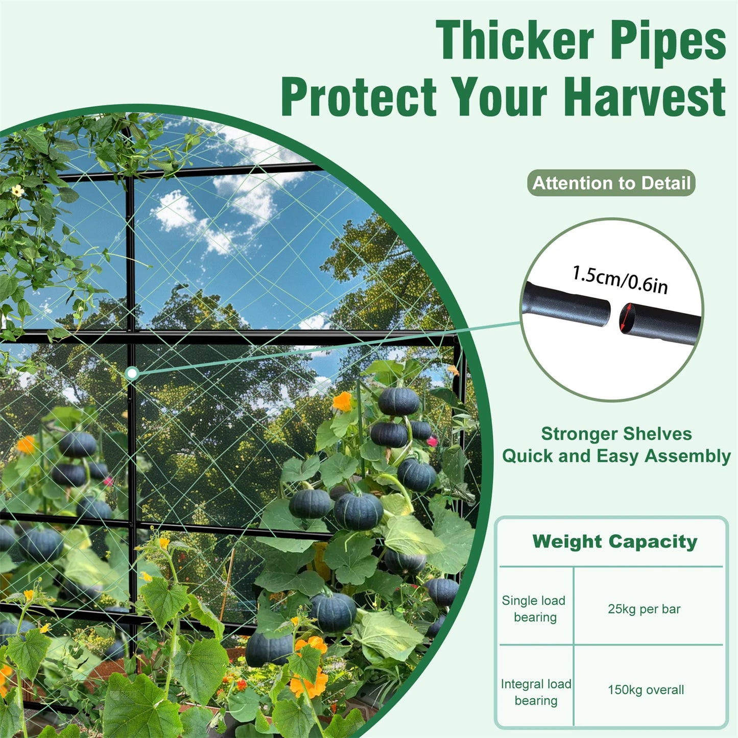 U-Shaped Garden Cucumber Trellis for Climbing Plants Support Frame with Nylon Netting