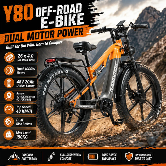 Y80 Dual Motor Electric Mountain Bike 2000W 48V 20Ah Battery E-bike 26 Inch Fat Tire E-Bike with Front and Rear Disc Brakes