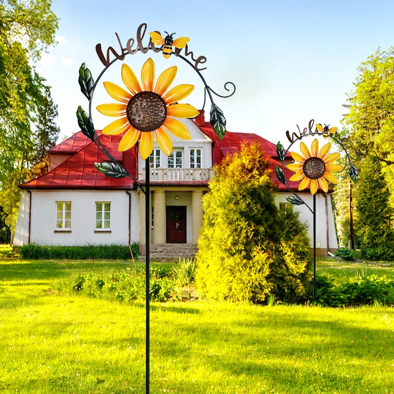 Wind Spinner With Stake, Standing Bee Sunflower Pinwheel
