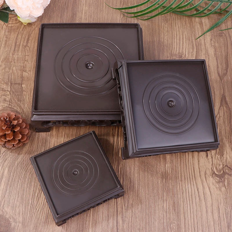 Deep Brown Carving Wooden Look Plastic Base Tray Flowerpot Holder Round Square Multi-Functional