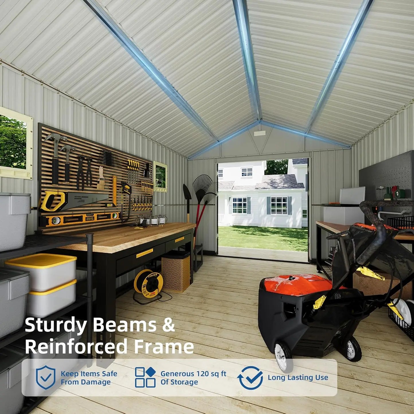 10x12 FT Outdoor Metal Storage Shed with Lockable Doors & Windows