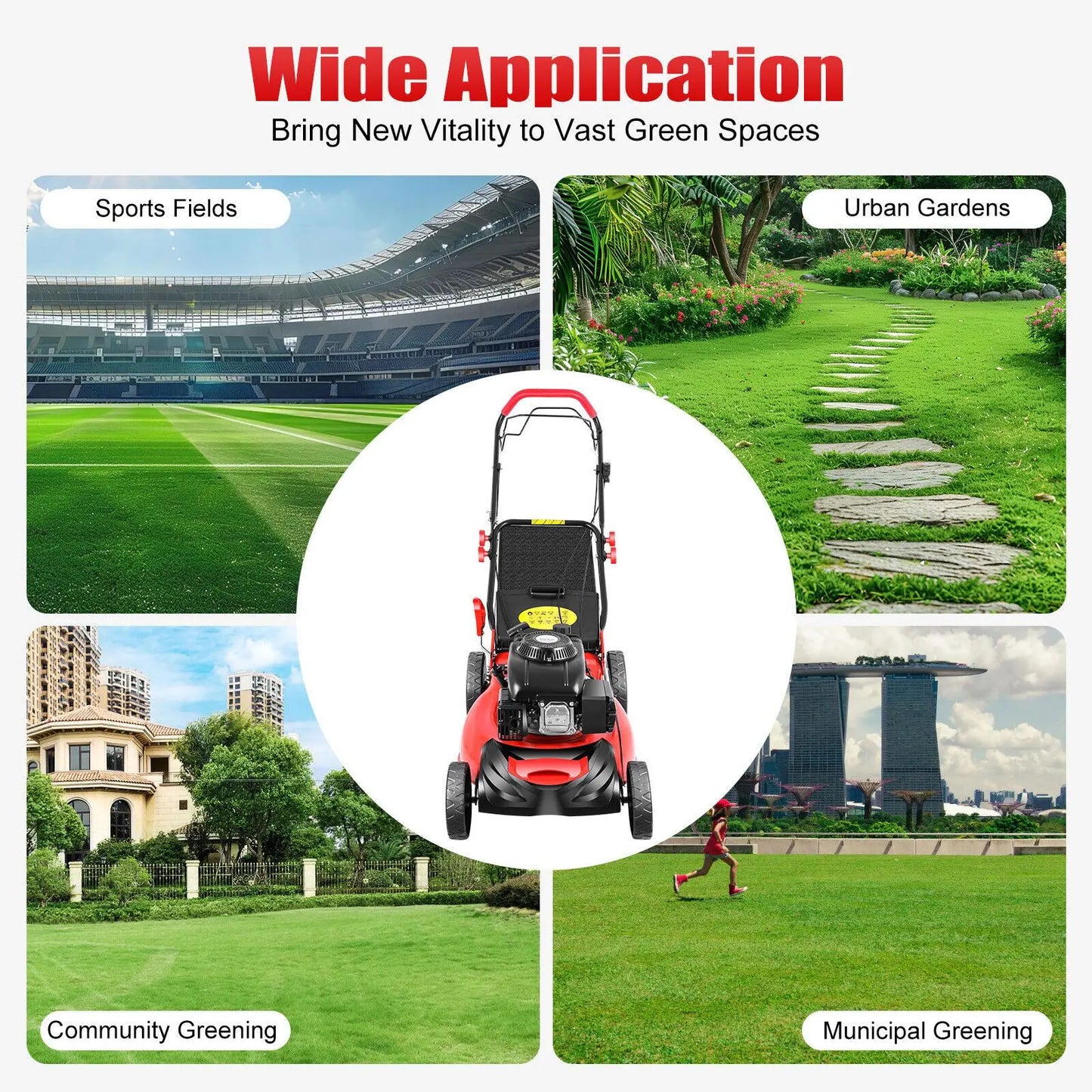 Self-Propelled Gas Lawn Mower – 140cc 4-Stroke Engine, 20" Cut Width & 8-Position Height