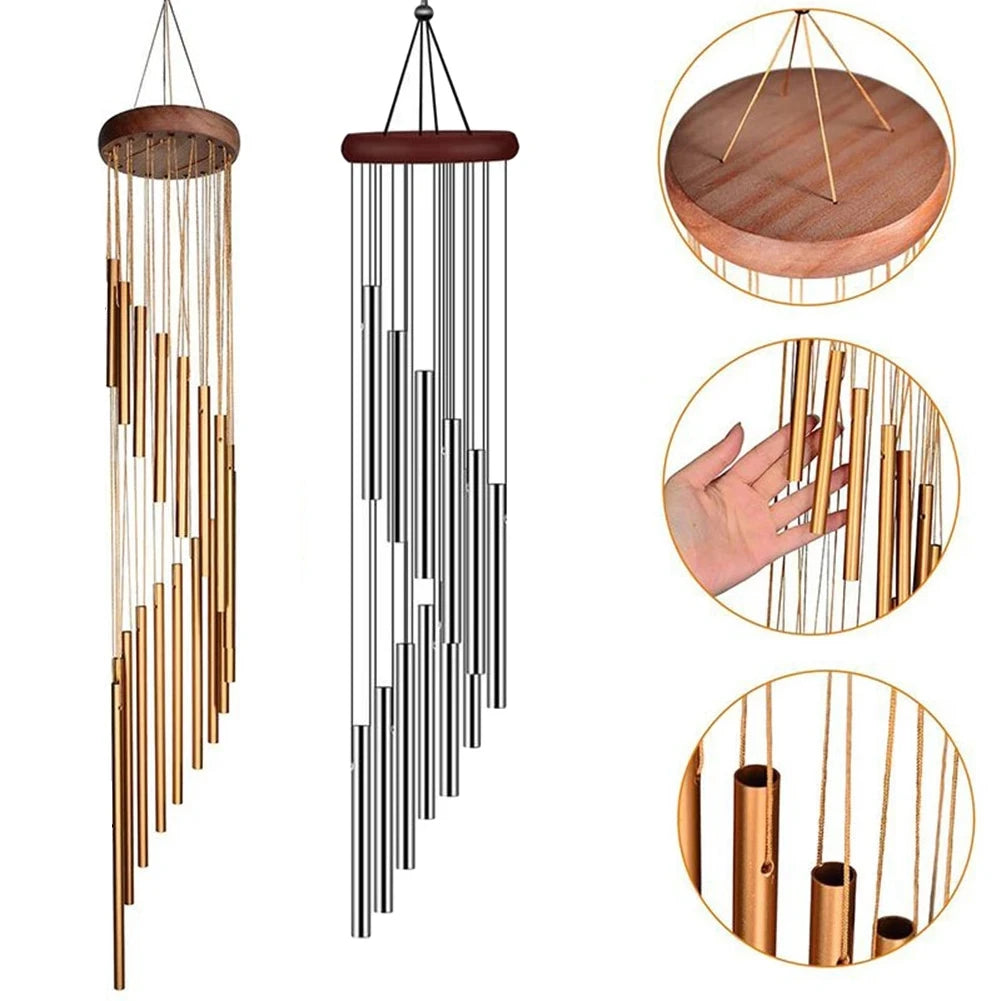 1piece 12 Tubes Aluminum Alloy Wind Chimes with Hook Gold/silver Bells