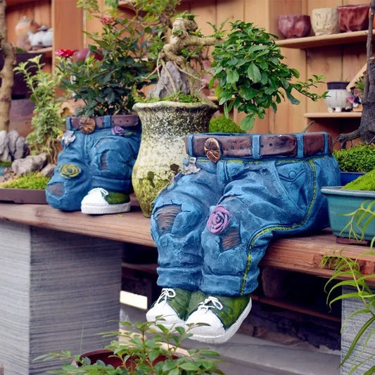Jeans Garden Decor Sculpture Outdoor Flower Pot