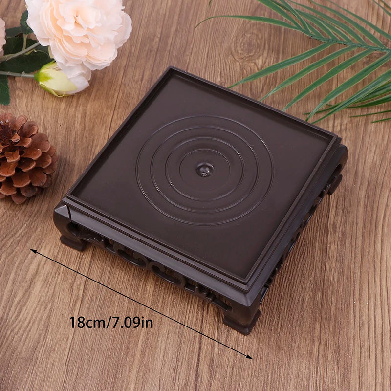 Deep Brown Carving Wooden Look Plastic Base Tray Flowerpot Holder Round Square Multi-Functional