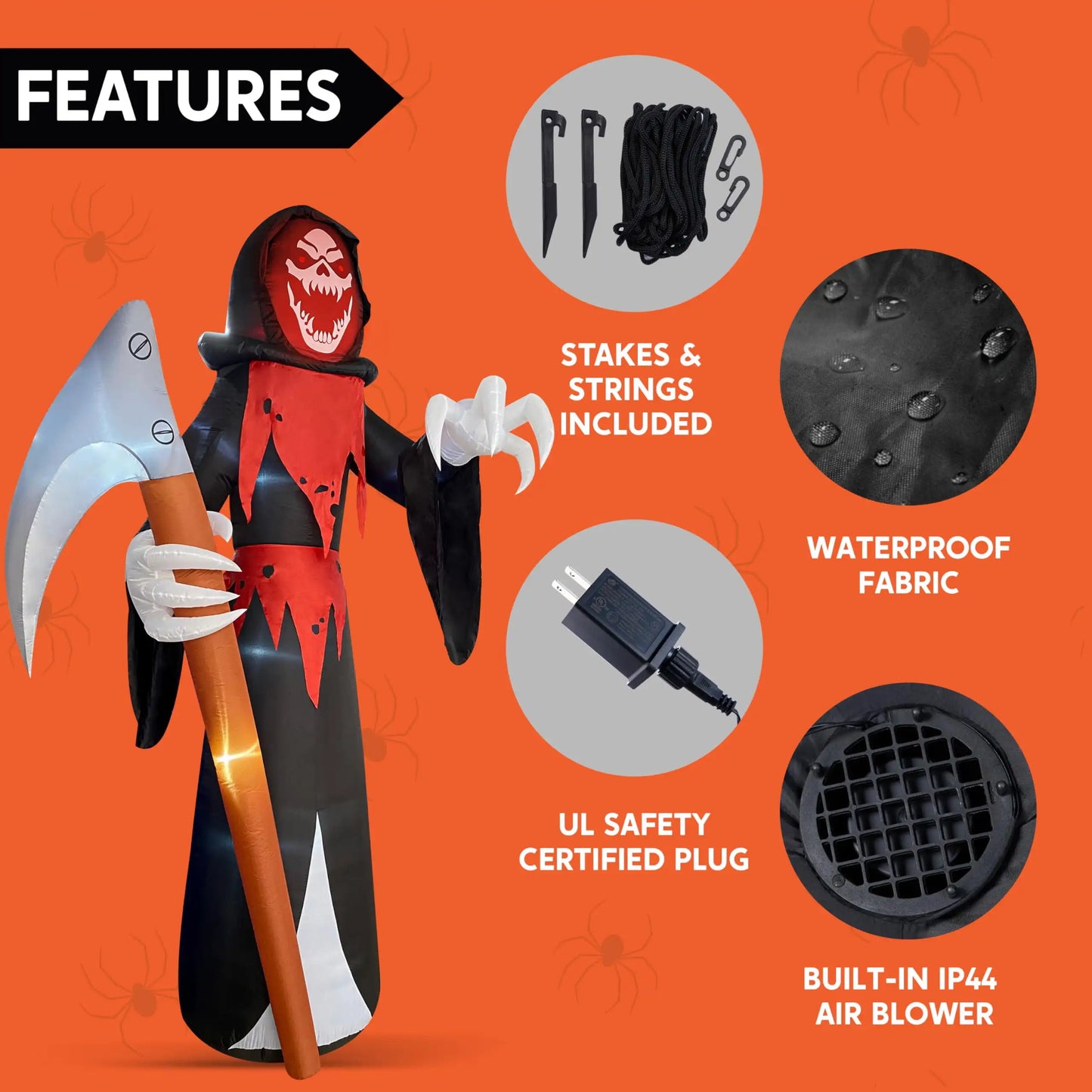 Joyfy 12 FT Halloween Giant Grim Reaper Inflatable with Built-in LEDs