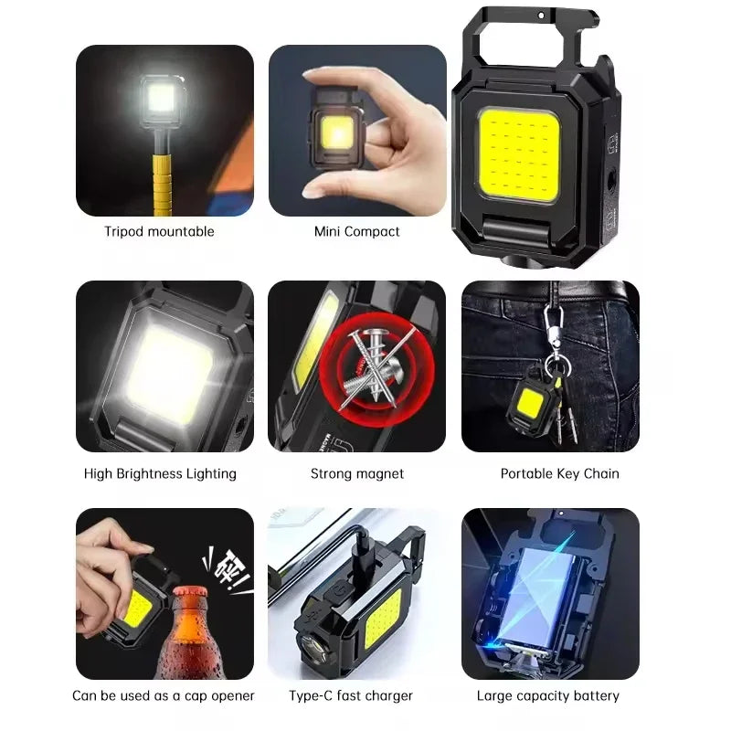 Flashlight Mini Light COB  Light USB Rechargeable Lamp with 90° Foldable Side Lights
