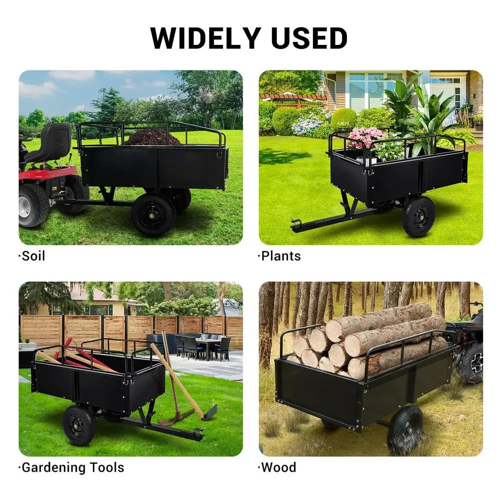 Heavy Duty Steel Garden Dump Cart, 750LBS Capacity Utility Garden Trailer