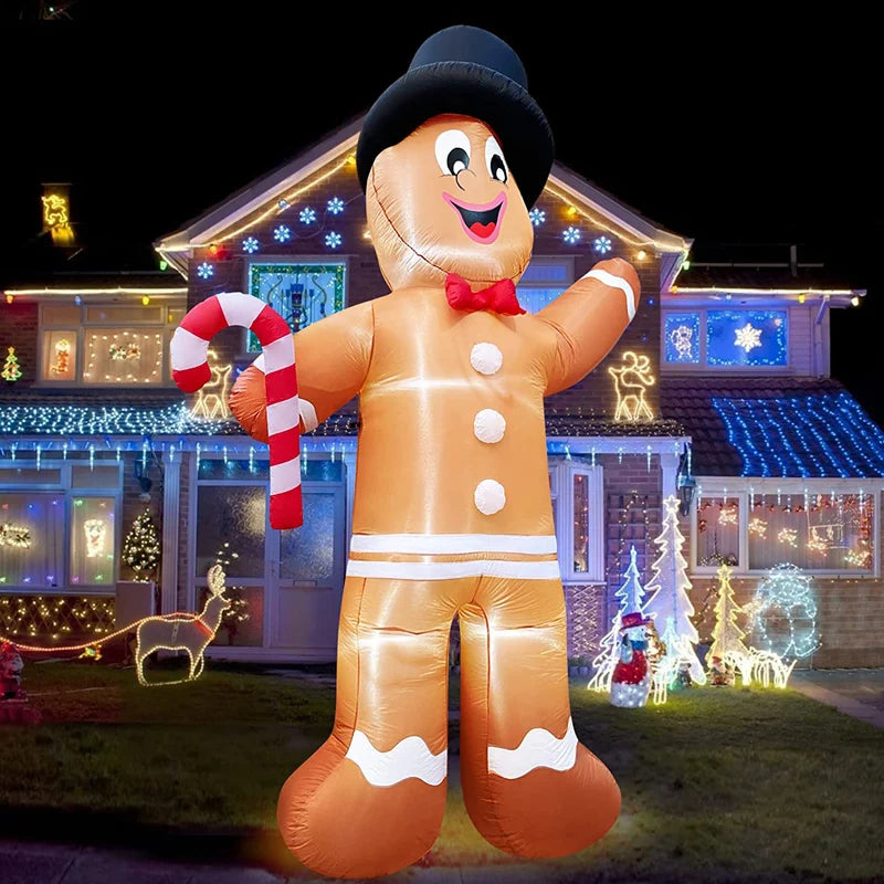 12 Foot Giant Christmas Inflatable Gingerbread Man with Candy Cane LED Lights Yard Home Party Decor