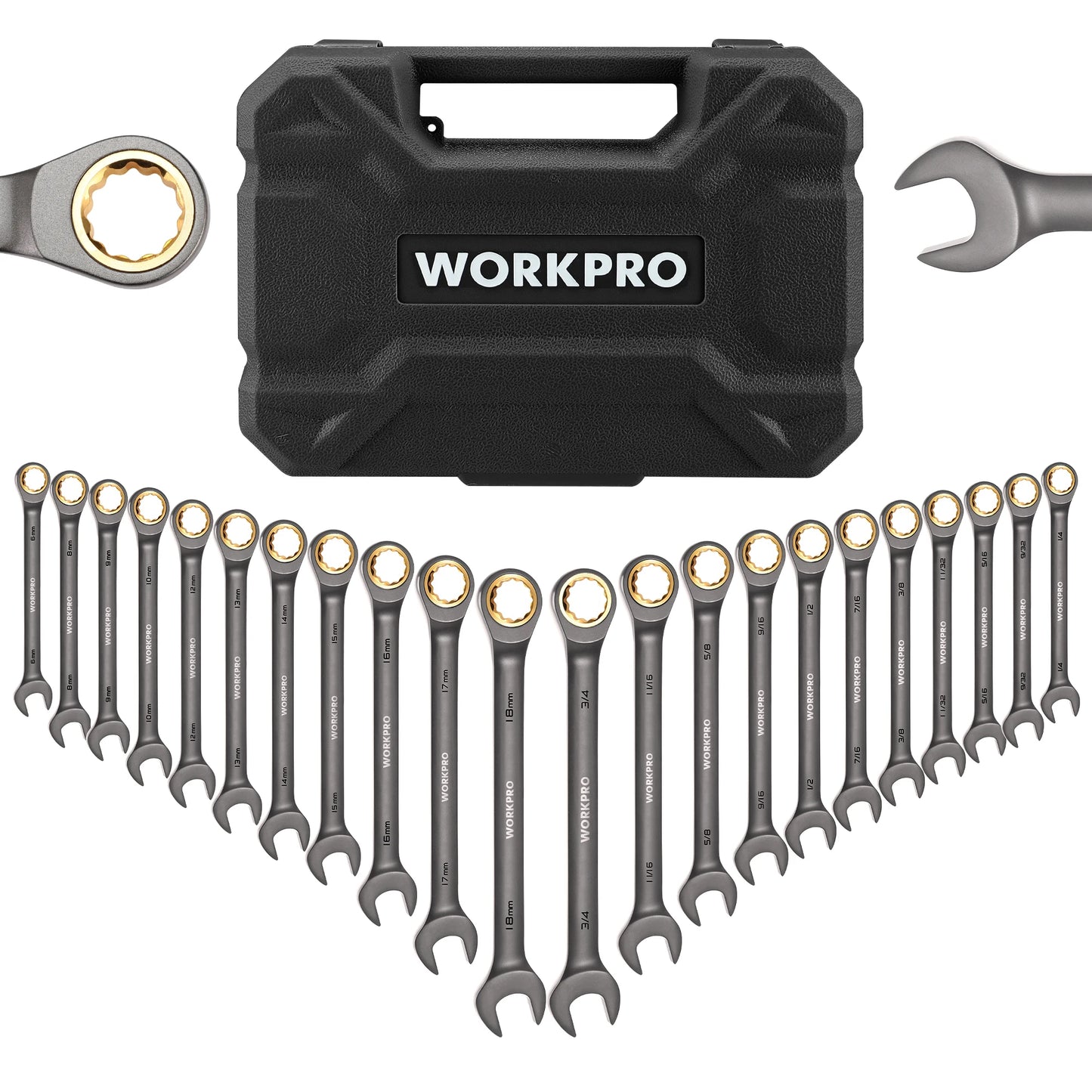 WORKPRO 21pc Ratcheting Wrench Set  with Box ,72 Teeth Wrench with Box