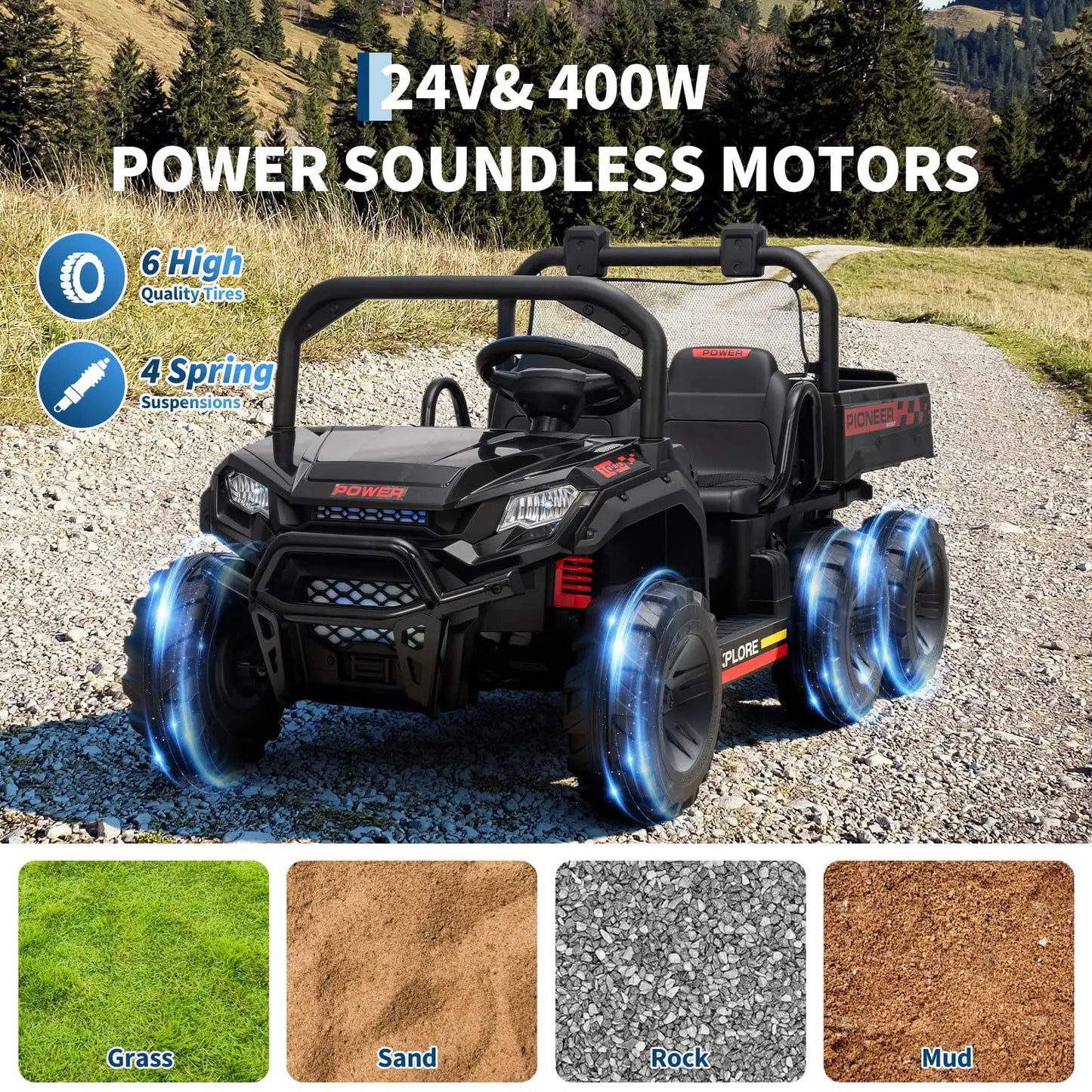 24V 4WD Electric Ride-on Dump Truck For Kids 2-Seater With Parental Remote Control