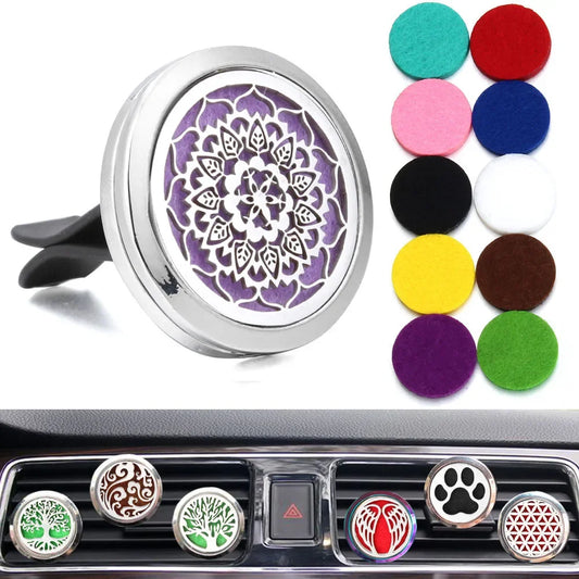 Essential Oil Diffuser Stainless Steel Magnetic Car Air Freshener Vent Clip + 1pcs Pad
