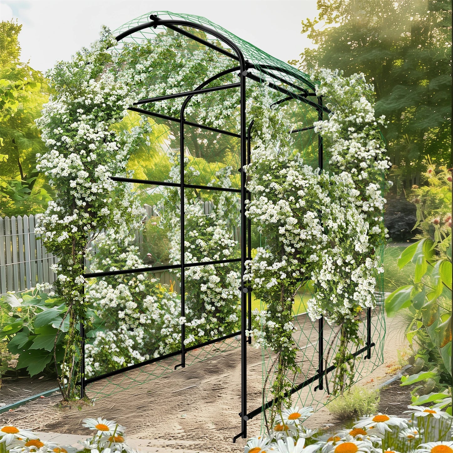 U-Shaped Garden Cucumber Trellis for Climbing Plants Support Frame with Nylon Netting