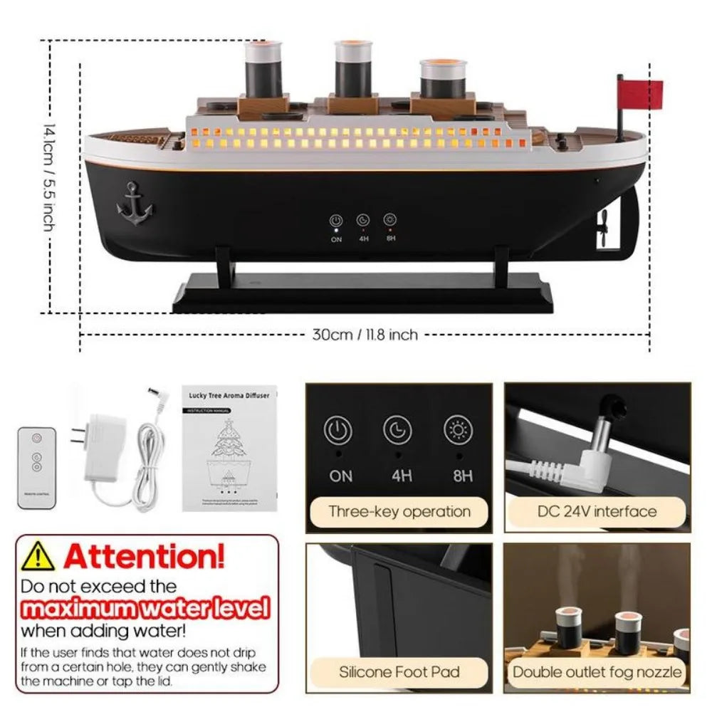Titanic Ship Air Humidifier 250ml Remote Control Essential Oil Jellyfish Smoke rings and more