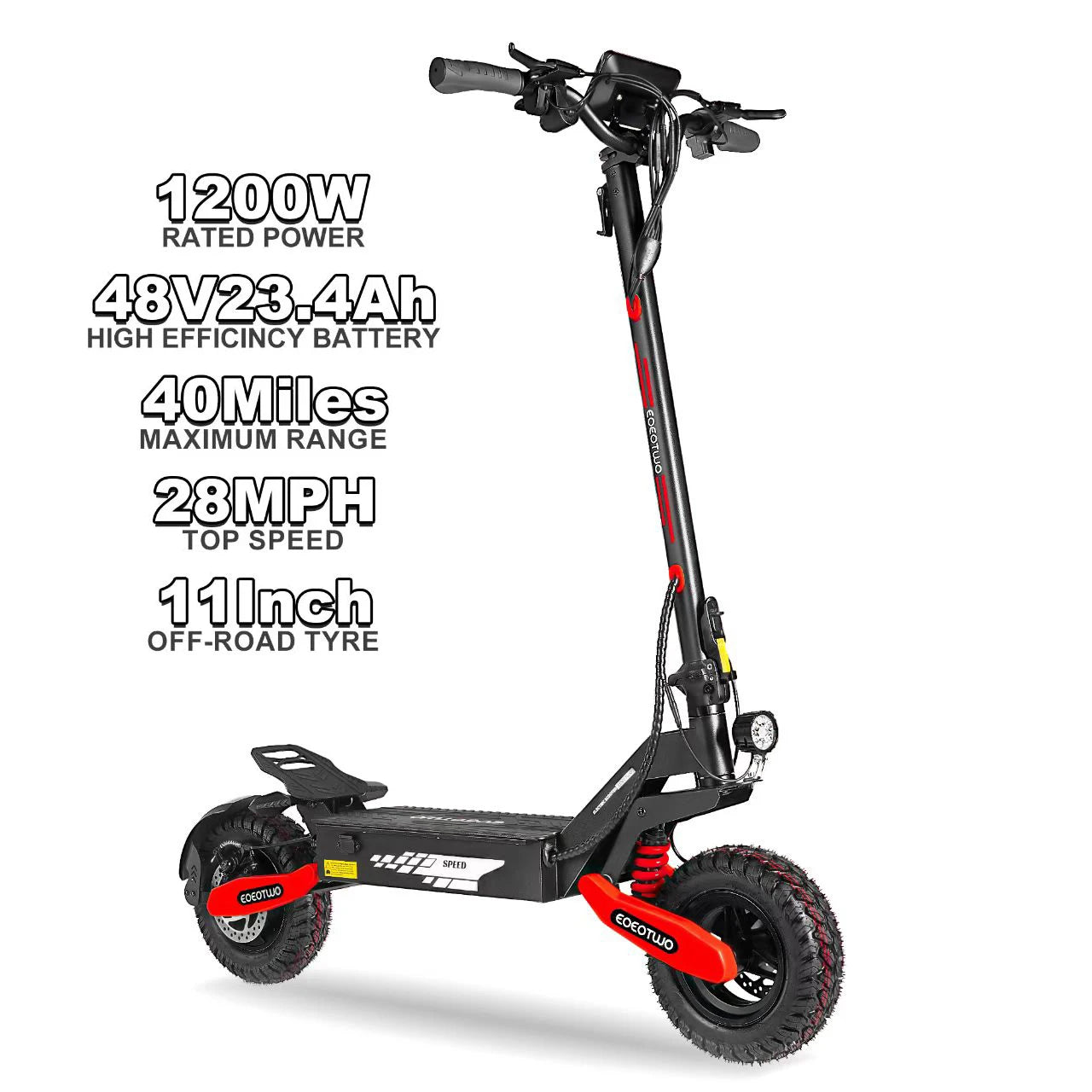 1200W Off Road Electric Scooter for Adults 48V Long Range E-Scooter 30MP 11" Tires