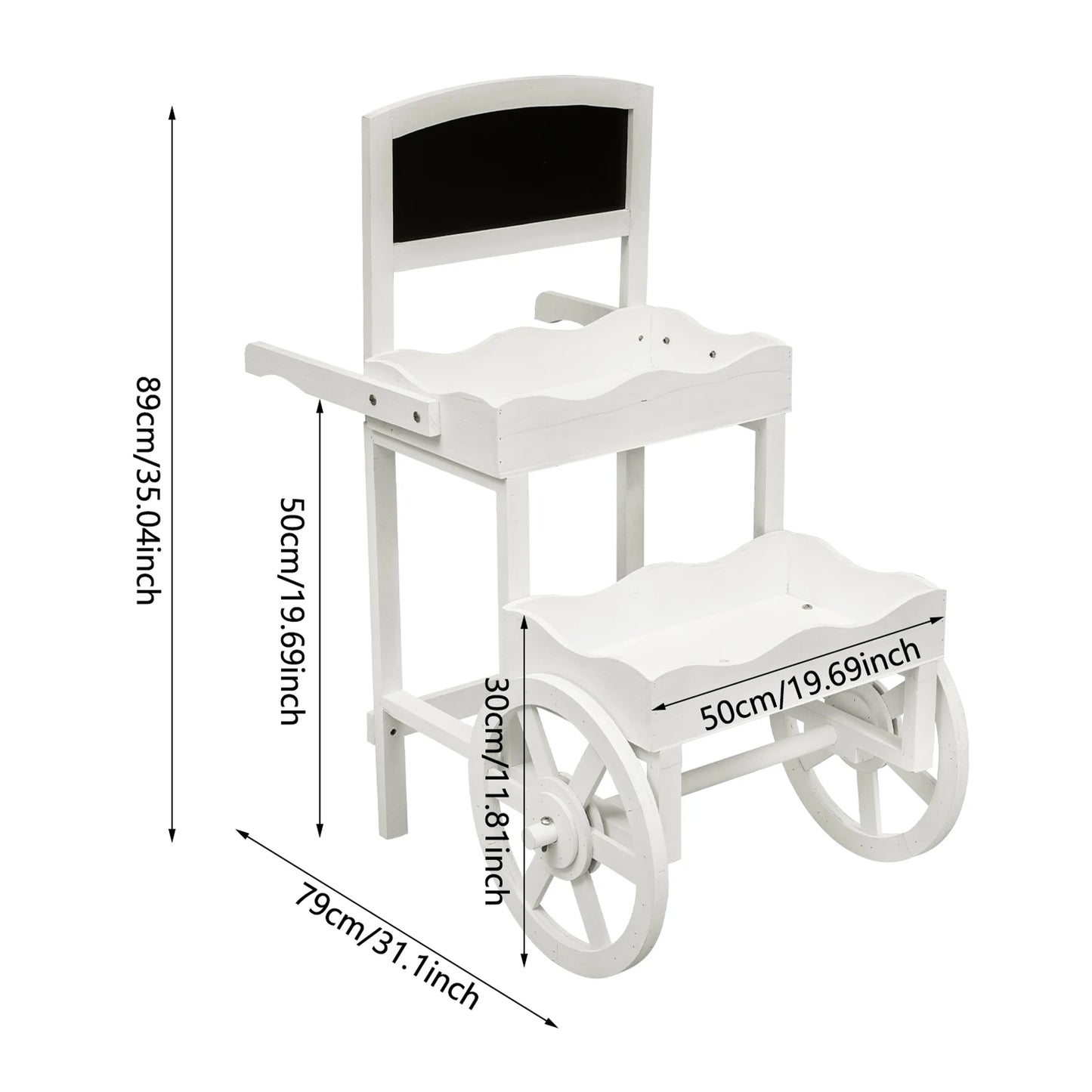 2-Tier Planter Cart, Garden Wood Flower Display Stand with Wheels