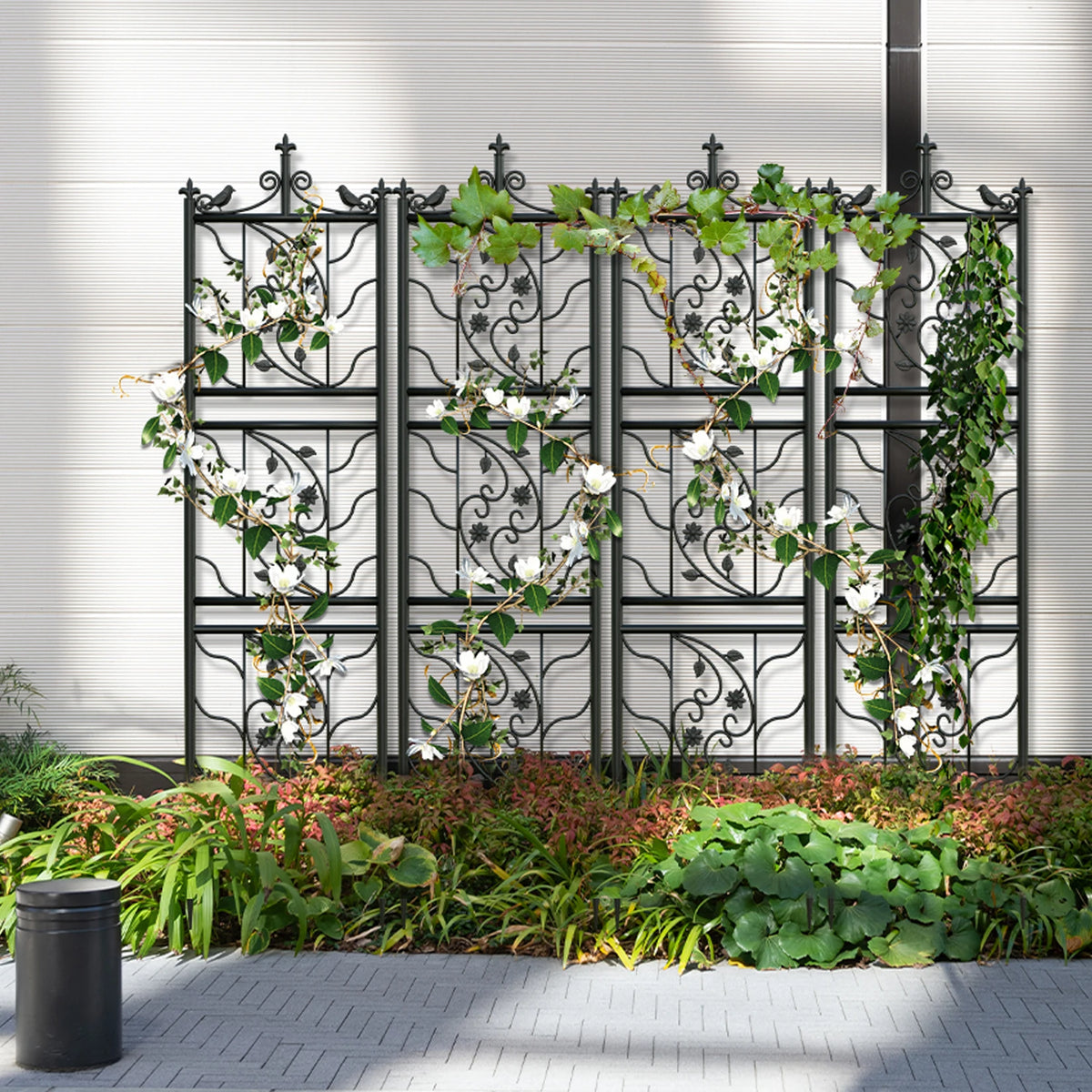 Set of 2 Tall Plant Climbing Fence Metal Garden Trellis Outdoor Animal Barrier Edge Border Stone & Stem