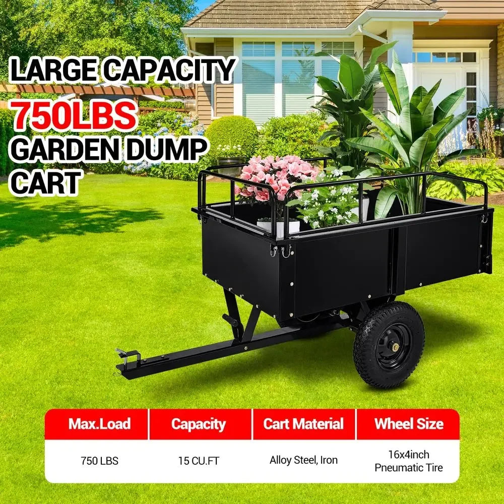 Heavy Duty Steel Garden Dump Cart, 750LBS Capacity Utility Garden Trailer