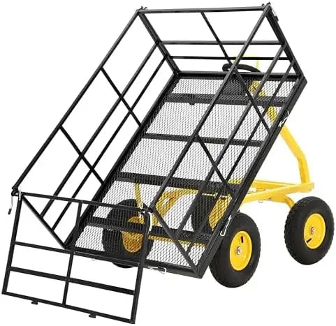 Heavy Duty 1500 Lbs Mesh Steel Garden Cart Folding Utility Wagon with Removable Sides, Garden Cart on Wheels.