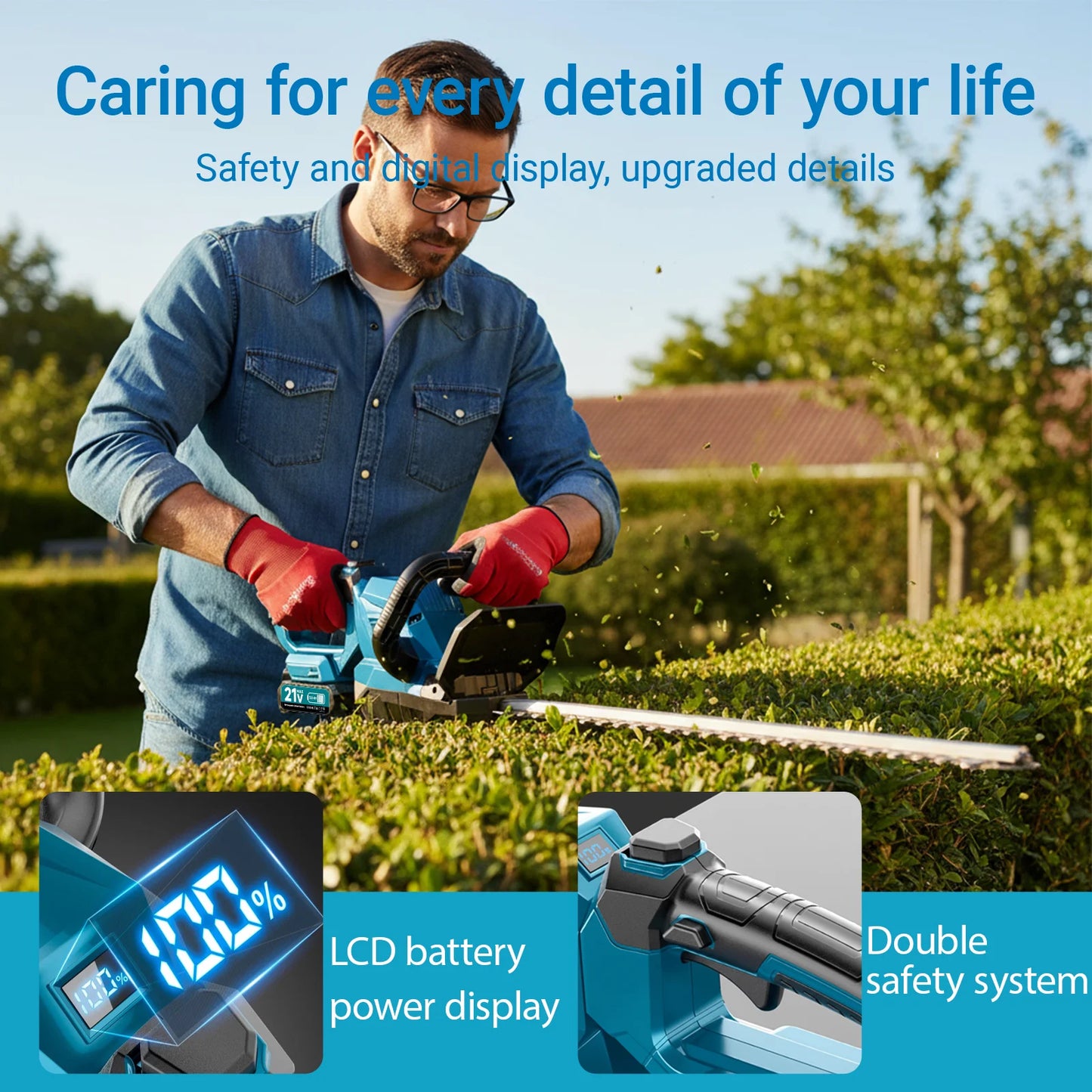XYSD 20'' Hedge Trimmer Cordless, 3000rpm Electric Hedge Trimmer, with Battery, 180° Rotatable Head for Yard, Garden, Lawn Care
