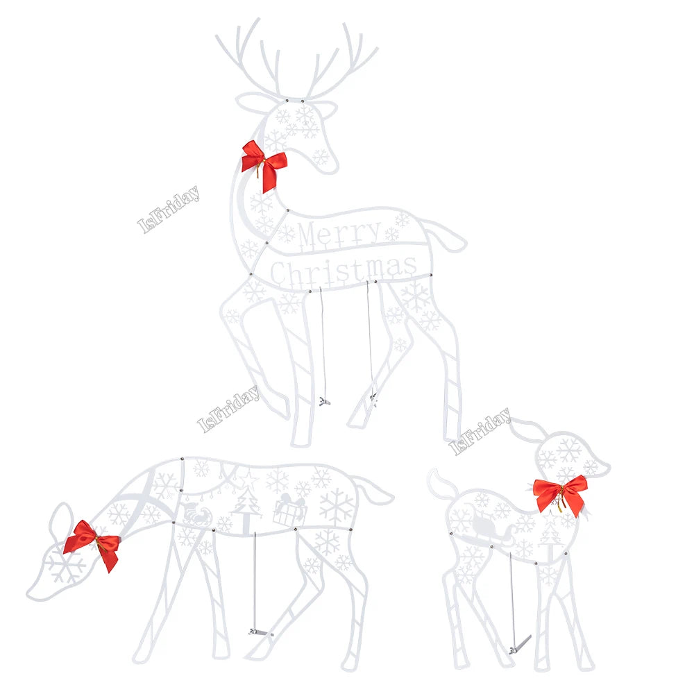 3pcs Handmake Iron Art Elk Deer Christmas Garden Decor &led Light Glowing Glitter Reindeer